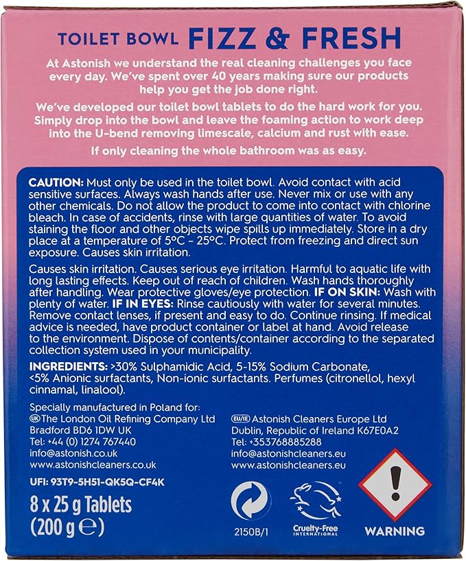 Astonish Special Aromatic Edition Toilet Bowl Fizz & Fresh Deep Cleaning Foam Action Tabs, Pink Peony Fresh Scent, 8 Tablets, 12 pack