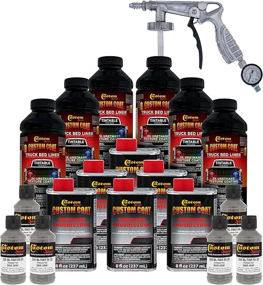 Custom Coat Dove Gray 1.5 Gallon (6 Quart) Urethane Spray-On Truck Bed Liner Kit with Spray Gun and Regulator - Easy Mixing, Shake, Shoot - Textured Protective Coating, Prevent Rust - Car, Auto