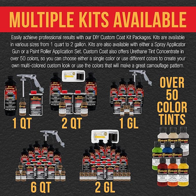 Custom Coat Federal Standard Color # 33105 Field Drab Brown T78 Urethane Spray-On Truck Bed Liner, 1 Gallon Kit with Spray Gun and Regulator - Durable Textured Protective Coating - Easy Mix Car Auto