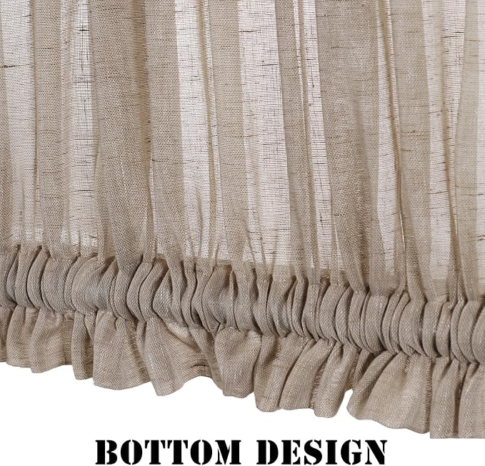 H.VERSAILTEX Small Sheer Door Curtain Closet Linen Textured Curtain Sheers Doorway Light Filtering Voile French Door Rod Pocket Curtains Patio Glass Doors, 25 x 40 inches Long, Taupe, 1 Panel