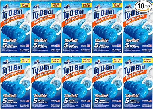 Ty-D-Bol Blue Tablets Value 5 Pack, Cleans and Deodorizer Toilets for a Fresh Smelling Bathroom (Pack of 10)