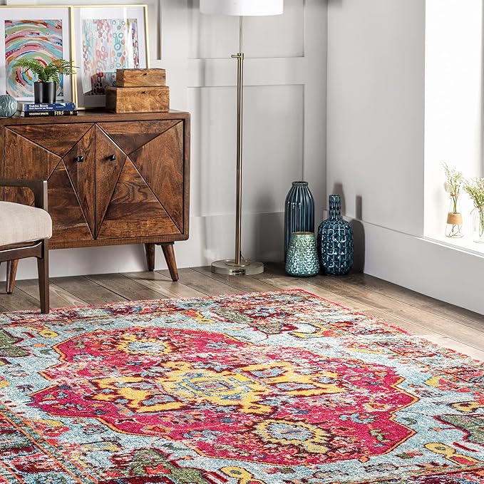 Nuloom Corbett Fuchsia/Ivory, 2'6" x 6', Vintage Bohemian, Soft and Cozy, High Traffic, Stain Resistant, Easy Clean, Durable Runner for Bedroom, Living Room, Dining Space, Den, Foyer, Entryway