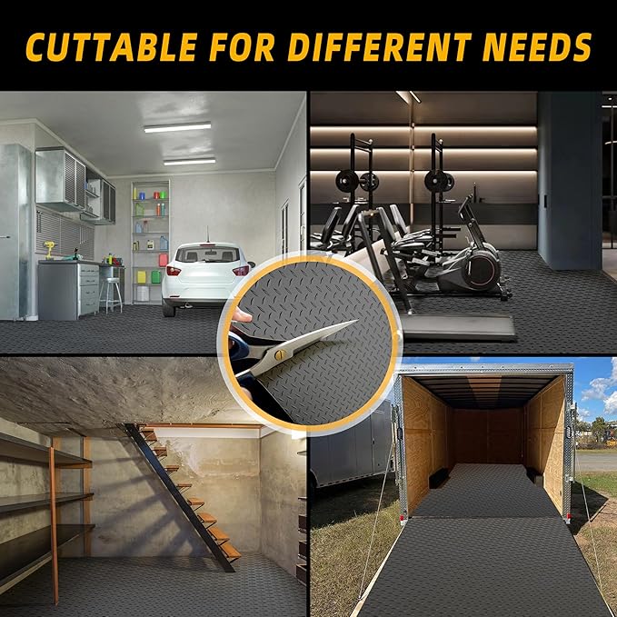8.2x21 FT Garage Floor Mat, 2.8mm Thickened Diamond Plate PVC Garage Flooring Roll for Under Car Parking, Heavy Duty Garage Floor Protector 172.2 SQFT for Garage, RV Trailer, Basement, Black