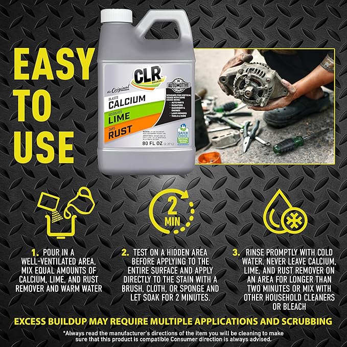 CLR Brands® Automotive Calcium, Lime & Rust Remover, Cleaner for Multiple Surfaces, EPA Safer Choice Certified, Ammonia, Phosphate and Bleach Free Cleaner, 80 Oz