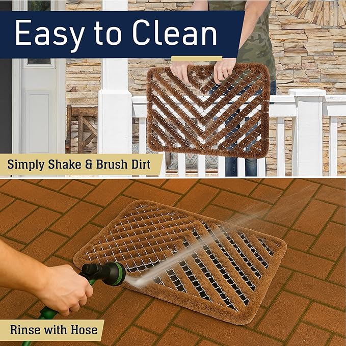 Kings County Tools Natural Coir Doormat - 29x19in Dirt Trapping Welcome Matt Outdoor or Indoor Front Door Mat Outside Entrance - Easy to Clean Heavy Duty Coco Coir and Stainless Steel Welcome Mat