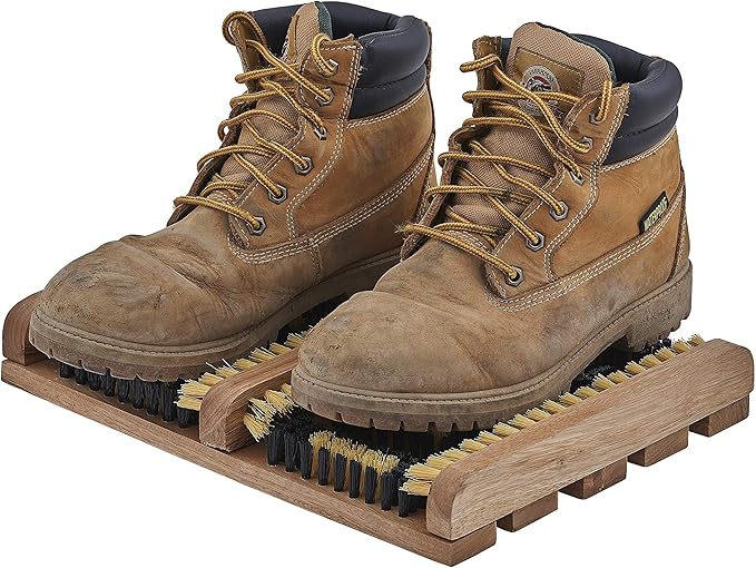 Superio Shoe and Boot Scraper, Outside Shoe Scrubber Brush 10.5 X 14 Inch - Cleans Deep Removes All Outdoor Dirt, Snow, Mud and Sand. Construction, Hiking Cleaner (Wood 2-Pack)