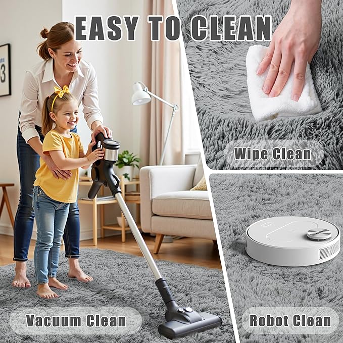 6x9 Area Rug for Living Room:Ultra Soft Fluffy Shag Light Grey Rugs,Large Fuzzy Plush Indoor Non Slip Carpet Washable Rug for Bedroom Kids Nursery Office Dorm Modern Decor(Light Grey 6'x9')