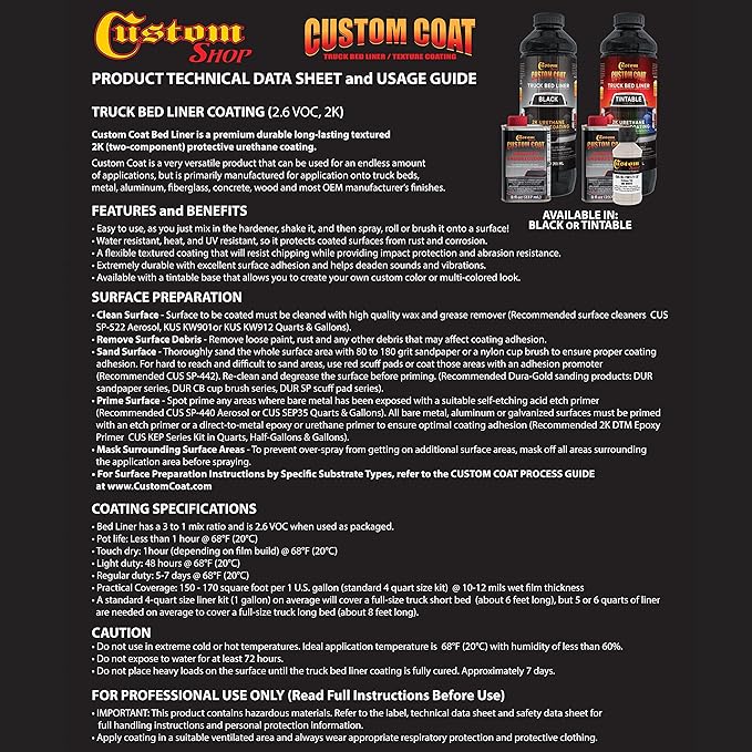 Custom Coat Federal Standard Color # 35056 Ultramarine Blue T86 Urethane Spray-On Truck Bed Liner, 1 Quart Kit with Spray Gun and Regulator - Durable Textured Protective Coating - Easy Mix Car Auto