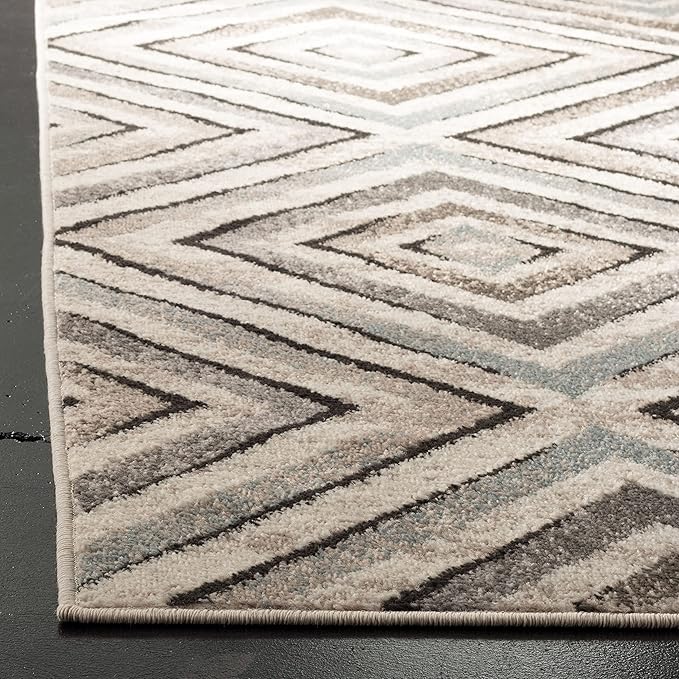 SAFAVIEH Amsterdam Collection Area Rug - 5'1" Square, Cream & Beige, Diamond Geometric Design, Ideal for High Traffic Areas in Living Room, Bedroom, Dining (AMS109A-5SQ)