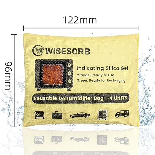Wisesorb 120g×3 Packs Rechargeable Silica Gel Desiccant Packs with Clean Window, Color Indicating (Orange to Green) Reusable Moisture Absorbers for Storage, Closet, 3D Filaments, Electronics, Camera