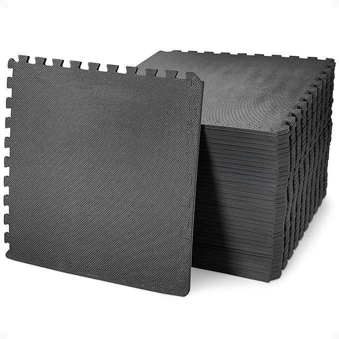 BalanceFrom Puzzle Exercise Mat with EVA Foam Interlocking Tiles for MMA, Exercise, Gymnastics and Home Gym Protective Flooring, 1/2" Thick, 144 Square Feet, Black