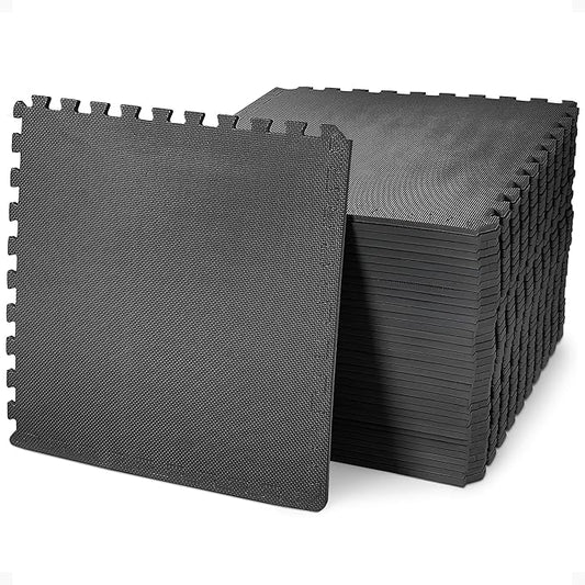 BalanceFrom Puzzle Exercise Mat with EVA Foam Interlocking Tiles for MMA, Exercise, Gymnastics and Home Gym Protective Flooring, 1/2" Thick, 144 Square Feet, Black