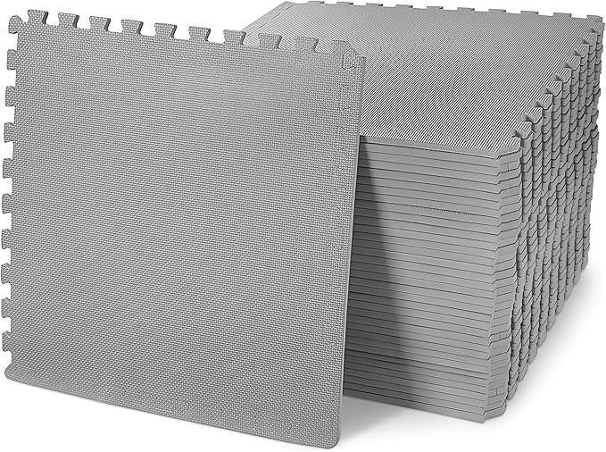 BalanceFrom Puzzle Exercise Mat 1/2' Thick, EVA Interlocking Foam Floor Tiles for Home Gym, Mat for Home Workout Equipment, Floor Padding for Kids, Gray, 24 in x 24 in x 1/2 in, 144 Sq Ft - 36 Tiles