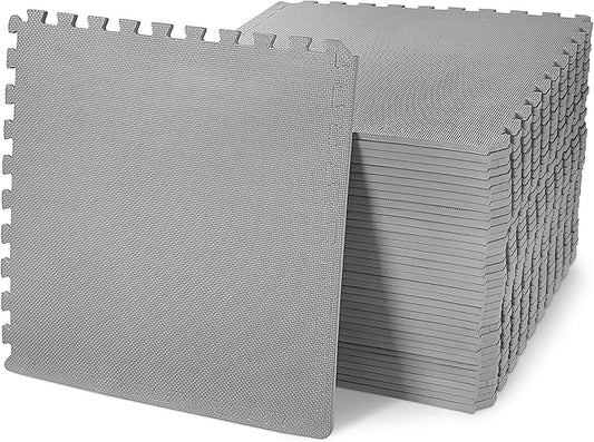 BalanceFrom Puzzle Exercise Mat 1/2' Thick, EVA Interlocking Foam Floor Tiles for Home Gym, Mat for Home Workout Equipment, Floor Padding for Kids, Gray, 24 in x 24 in x 1/2 in, 144 Sq Ft - 36 Tiles
