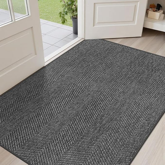 Ultra Thin Indoor Door Mat 36"x59", Washable Door Mat Indoor Entrance, Non Slip Rubber Backing Doormat Low-Profile Inside Entryway Mat, Unique Herringbone Design Entry Mat, Dark Grey (FOLD)