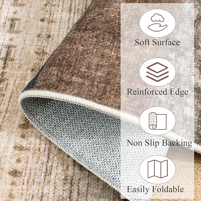 Modern Geometric Patchwork Indoor Runner Rug for Living Room, Beige 2'x 6' Large Rug Rockwood Collection Hardwood Floors Decor for Bedroom, Beige Throw Carpet for Office Entryway Dining Room