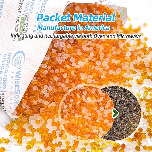 Wisesorb 3Pcs 100g Rechargeable Desiccant Packs, Indicating Silica Gel Packets, Moisture Absorbers for Storage, Gun Safe Dehumidifiers