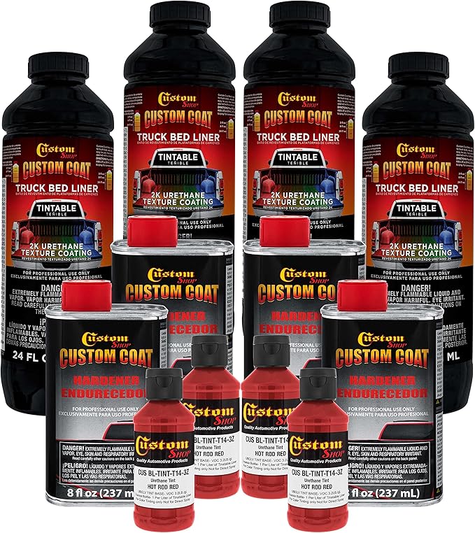 Custom Coat Hot Rod Red 1 Gallon Urethane Spray-On Truck Bed Liner Kit -Easy Mixing, Just Shake, Shoot - Professional Durable Textured Protective Coating, Prevent Stop Rust - Car, Auto Equipment