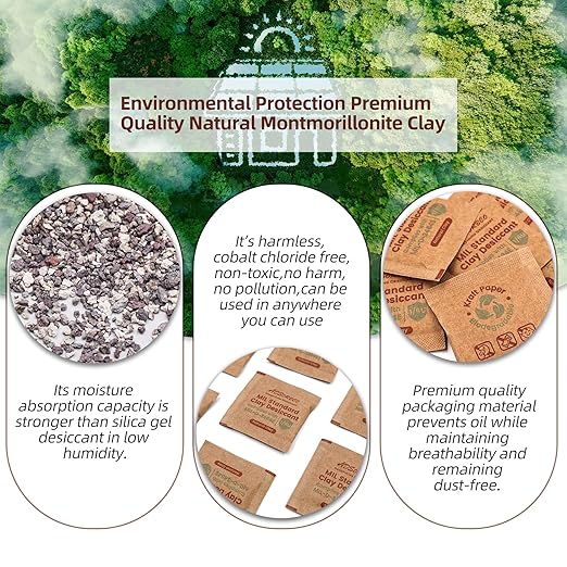ADSorbco 6g x 100 Pack Bentonite Clay Desiccant Packs– Food Grade Moisture Absorbers for Pet Food, Tea, Dry Grains, Spices, Storage Bins – Silica Gel Packets Alternative, Desiccant Packs for Storage