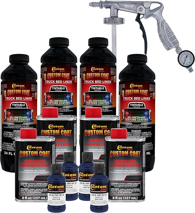 Custom Coat Federal Standard Color # 35048 Navy Blue Urethane Spray-On Truck Bed Liner, 1 Gallon Kit with Spray Gun and Regulator - Durable Textured Protective Coating - Easy Mix Car Auto
