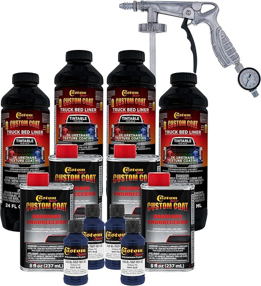 Custom Coat Federal Standard Color # 35048 Navy Blue Urethane Spray-On Truck Bed Liner, 1 Gallon Kit with Spray Gun and Regulator - Durable Textured Protective Coating - Easy Mix Car Auto