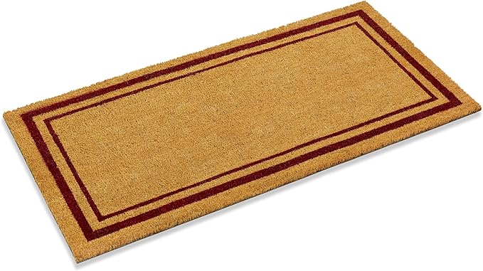 Ecomills Red Border Coco Coir Doormat, 24" x 48" - Natural Coconut Fiber Welcome Mat for Front Door - Non-Slip, Heavy Duty Outdoor Indoor Entryway - Scrapes Shoes Clean