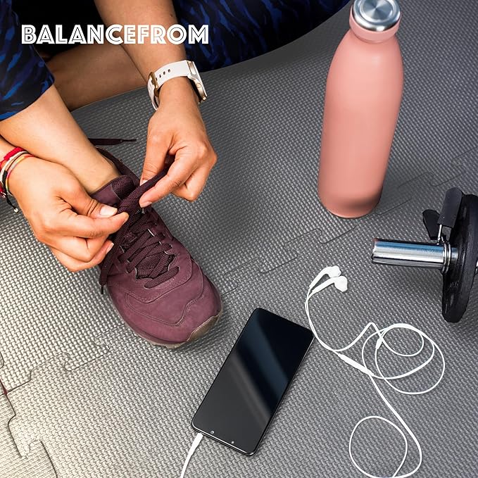 BalanceFrom Puzzle Exercise Mat 1/2' Thick, EVA Interlocking Foam Floor Tiles for Home Gym, Mat for Home Workout Equipment, Floor Padding for Kids, Gray, 24 in x 24 in x 1/2 in, 48 Sq Ft - 12 Tiles