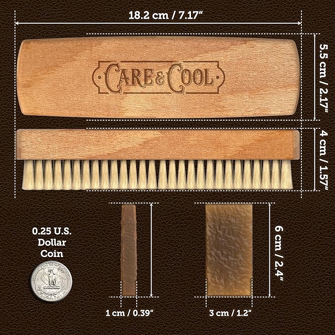 Care & Cool Suede and Nubuck Cleaning Large Hog Hair Brush (Size 7.17"x2.17") and Rubber Eraser - Gentle Cleaning, Nap Restoration - Ideal for Suede, Nubuck, Leather, Canvas, Knit