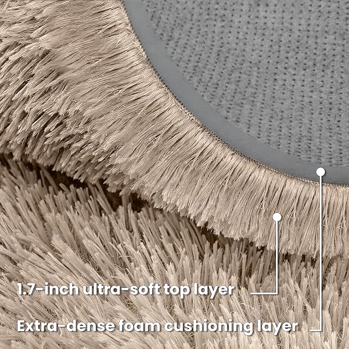 Beige Round Fluffy Rug 6ft,Soft Bedroom Circle Rugs Mats for Kids Girls Nursery Room,Washable Plush Shaggy Indoor Non Slip Rug for Bedside Living Room Bedroom Circular Carpet,Home Decor Aesthetic