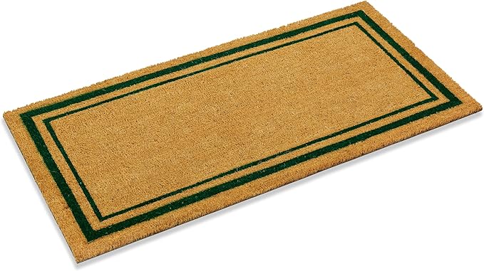 Ecomills Green Border Coco Coir Doormat, 24" x 48" - Natural Coconut Fiber Welcome Mat for Front Door - Non-Slip, Heavy Duty Outdoor Indoor Entryway - Scrapes Shoes Clean