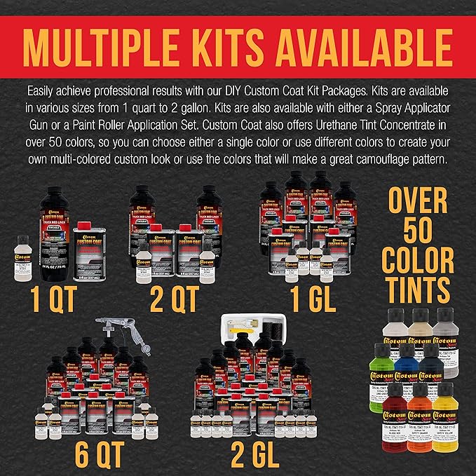 Custom Coat GM White 2 Gallon (8 Quart) Urethane Spray-On Truck Bed Liner Kit with Spray Gun and Regulator - Easy Mixing, Shake, Shoot - Textured Protective Coating, Prevent Rust - Car, Auto