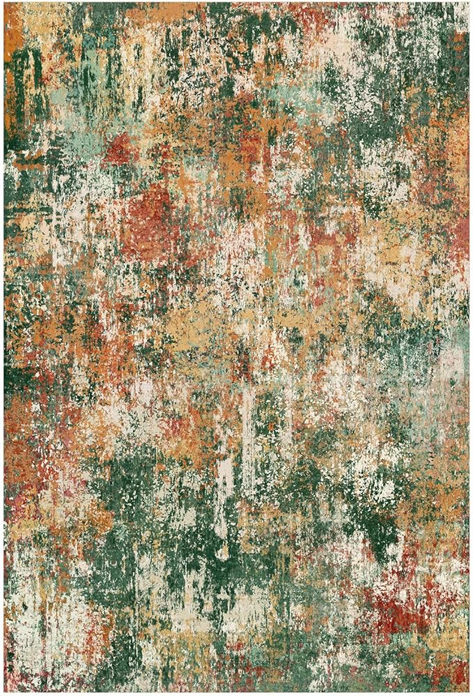 RELEANY Washable Area Rugs 2'x10' Non-Slip Modern Abstract Soft for Living Room Entryway Bedroom Nursery, Print Pattern, Green Orange Rust Red Cream Colorful
