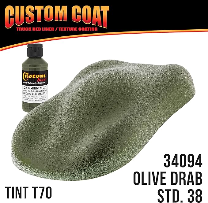 Custom Coat Federal Standard Color # 34094 Olive Drab T70 Urethane Spray-On Truck Bed Liner, 1.5 Gallon Kit with Spray Gun and Regulator - Durable Textured Protective Coating - Car Auto