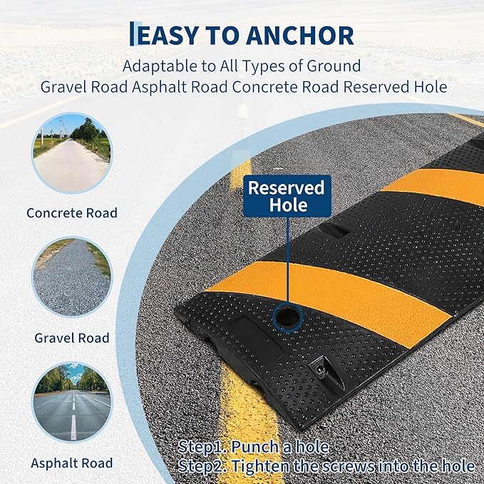 4 Pack 6FT Speed Bumps for Road, Heavy Duty 25,000 Lbs Capacity with 2 Channel Floor Cord Cover, 72" Parking Lot Speed Hump for Garage, Driveway, Warehouse - Includes Installation Parts, Black/Yellow