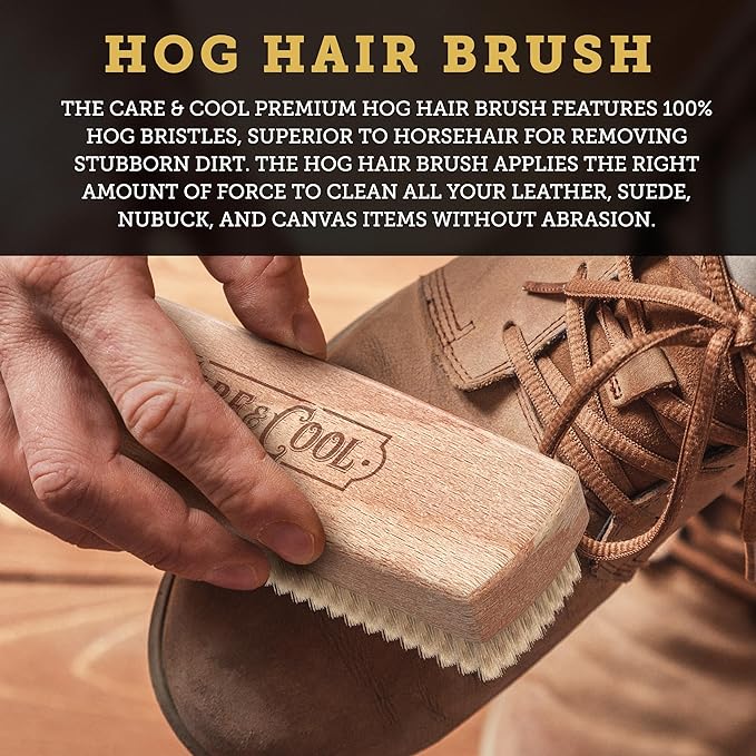 Care & Cool Suede and Nubuck Cleaning Large Hog Hair Brush (Size 7.17"x2.17") and Rubber Eraser - Gentle Cleaning, Nap Restoration - Ideal for Suede, Nubuck, Leather, Canvas, Knit