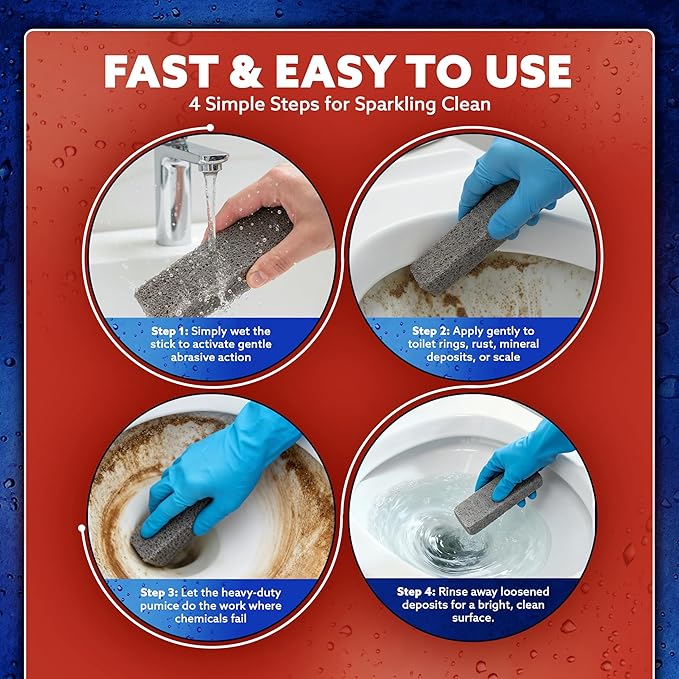 PUMIE 3 Pack Pumice Scouring Stick, HDW Heavy Duty Pumice Stone for Toilet Cleaning, Ovens, Pools, Tubs, Scouring Stick for Stains, Hard Water Rings and Rust