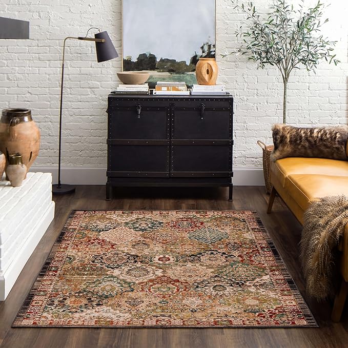 Mohawk Home Nikoleta Traditional Geometric; Ornamental Medium Brown 8' X 10' Area Rug Perfect for Living Room, Dining Room, Office, Kitchen, Entryway, Hallway