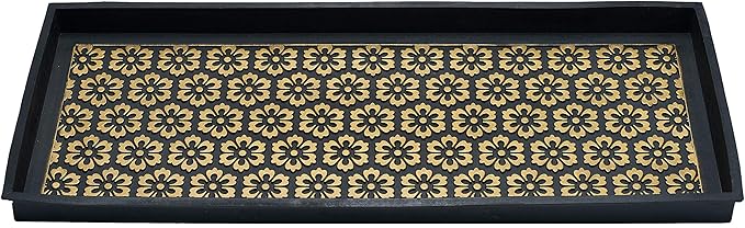 HF by LT Layla Design Deluxe Rubber Boot-Tray, 34 x 14 inches, Heavy Duty Vulcanized Rubber, One-Piece Seamless Construction, Year Round Use Indoors or Outdoors, Black with Brushed Brass Finish