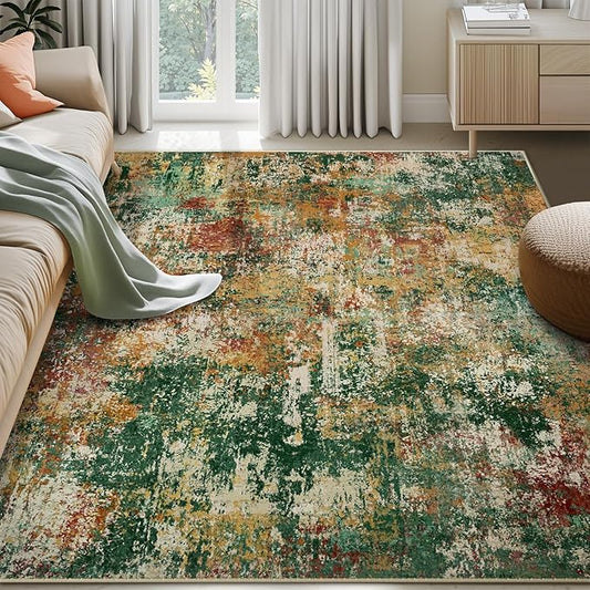 RELEANY Washable Area Rugs 6'x9' Non-Slip Modern Abstract Soft for Living Room Entryway Bedroom Nursery, Print Pattern, Green Orange Rust Red Cream Colorful