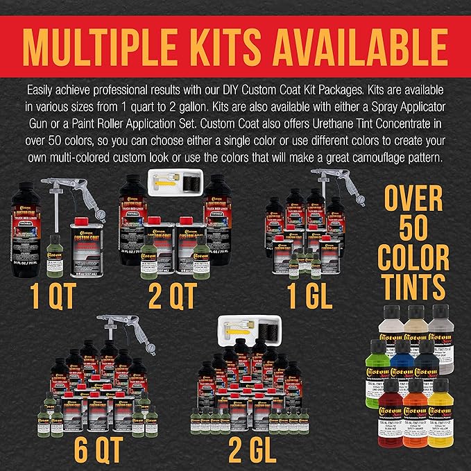 Custom Coat Federal Standard Color # 34128 Woodland Green T72 Urethane Spray-On Truck Bed Liner, 1.5 Gallon Kit with Spray Gun and Regulator - Durable Textured Protective Coating - Car Auto