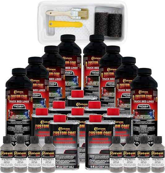 Custom Coat Dove Gray 2 Gallon Urethane Roll-On, Brush-On or Spray-On Truck Bed Liner Kit with Roller and Brush Applicator Kit - Easy Mixing - Durable Textured Car Auto Protective Coating