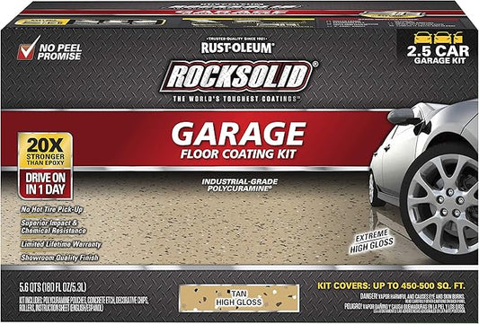 Rust-Oleum 293515 RockSolid Polycuramine Garage Floor Coating, 2.5 Car Kit, High Gloss Tan