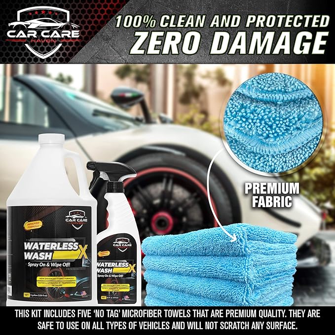 Waterless Wash X Car Detailing Without Water (Gallon + 16oz+ 5 Microfiber Towels) Quick Detailer for Any Vehicle-Wash in Your Garage, at Work, or Anywhere-Spray On & Wipe Off
