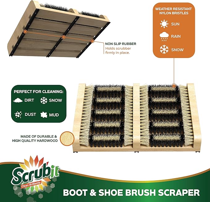 SCRUBIT Boot Scrubber Shoe Brush – Outdoor Boot Brush for Snow & Ice, All Weather Shoes & Boots Cleaner, Removes Snow, Sand and Mud – 14.2 x 10 in. Boot Scraper Door Mat
