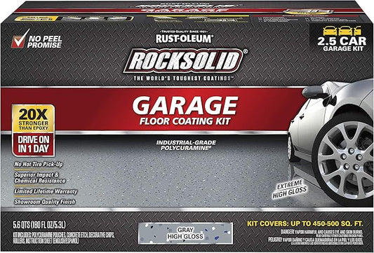 Rust-Oleum 293513 RockSolid Polycuramine Garage Floor Coating, 2.5 Car Kit, High Gloss Gray, 1 Count (Pack of 1)