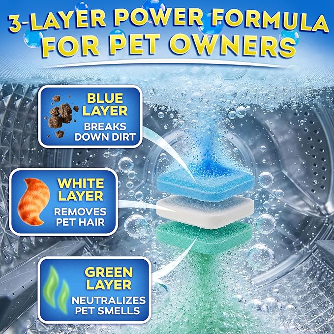 Washing Machine Cleaner Tablets for Pet Owners Pro – Front & Top Load HE Washers – Removes Pet Hair Buildup Eliminates Odors & Residue – 28 Tablets 1-Year Supply – Septic Safe Deep Clean