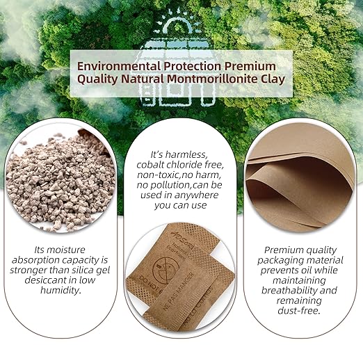 ADSorbco 1g x 100 Pack Bentonite Clay Desiccant Packs– Food Grade Moisture Absorbers for Pet Food, Tea, Dry Grains, Spices, Storage Bins – Silica Gel Packets Alternative, Desiccant Packs for Storage