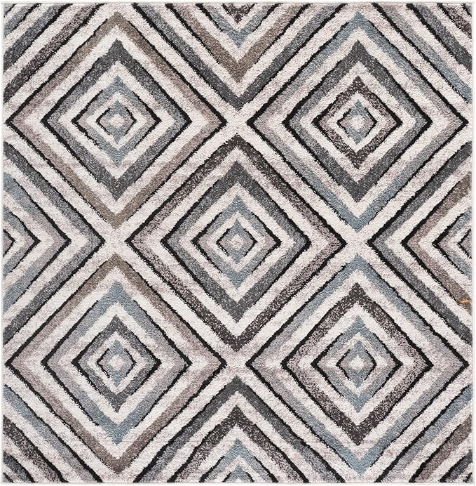 SAFAVIEH Amsterdam Collection Area Rug - 5'1" Square, Cream & Beige, Diamond Geometric Design, Ideal for High Traffic Areas in Living Room, Bedroom, Dining (AMS109A-5SQ)