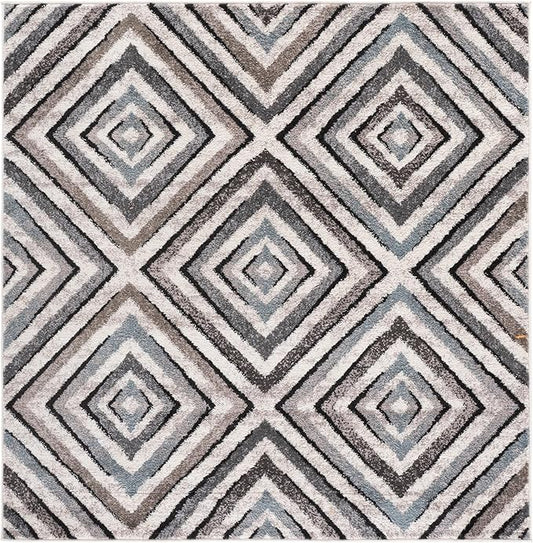 SAFAVIEH Amsterdam Collection Area Rug - 5'1" Square, Cream & Beige, Diamond Geometric Design, Ideal for High Traffic Areas in Living Room, Bedroom, Dining (AMS109A-5SQ)