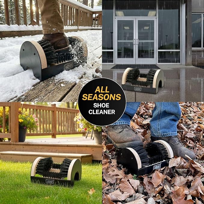 Heavy Duty Wooden Shoe Brush Cleaner Outdoor Floor Mount or Portable, Commercial Boot Scraper/Scrubber with Hardware